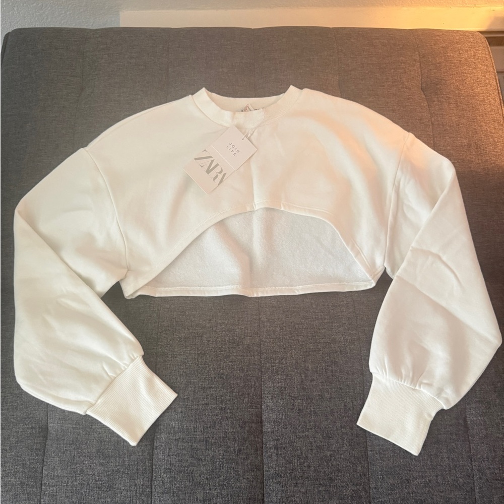 Zara White Cropped Sweatshirt for Women